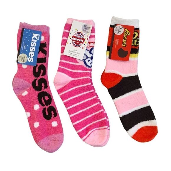 Colorful Foody Junk Food 3 Pairs Fuzzy Winter Crew Socks NWT - Picture 3 of 9